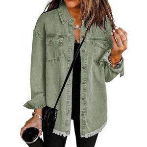 Women's Oversized Denim Jacket Casual  Long Boyfriend Distresse Jean Jacket